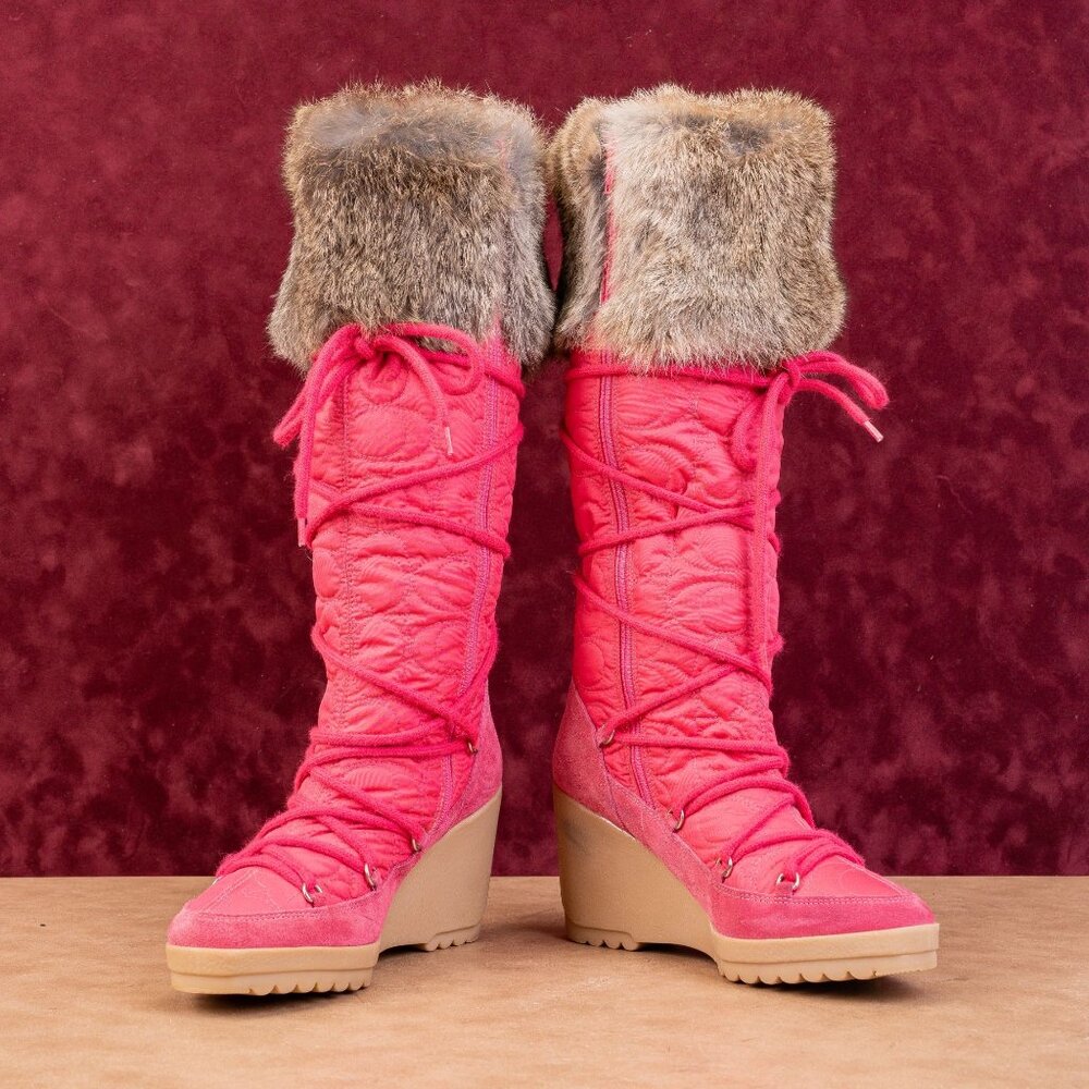 Coach Women Sofie Vintage Retro90s Pink Quilted Suede Snow Boots sz 6.5 - Picture 4 of 10